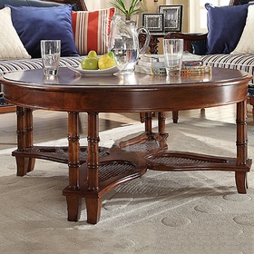 美式古典全实木圆茶几