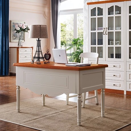 木桐居橡木高级书桌，地中海纯白复古文艺书桌，型号：F-08