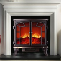 先锋咖啡色铁艺复古壁炉，仿真火双门嵌入式电壁炉，可遥控家用取暖器