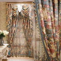 卡纳瑞雪尼尔提花窗帘，复古美式水晶花边窗帘布，落地飘窗垂幔布帘