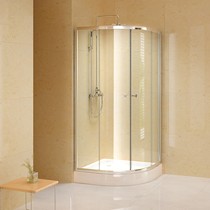 迪玛弧扇形简易淋浴房，双移门式设计美观实用，透明钢化玻璃防爆自洁