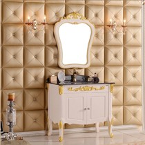 迪维克D-8007型号欧式洗漱台,落地式实木象牙白描金雕花浴室柜